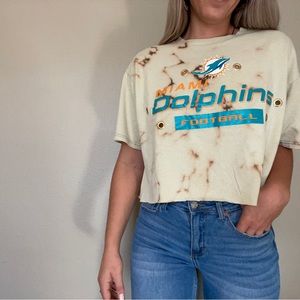 NFL Miami Dolphins Acid Wash Crop tee with gold grommet detail
